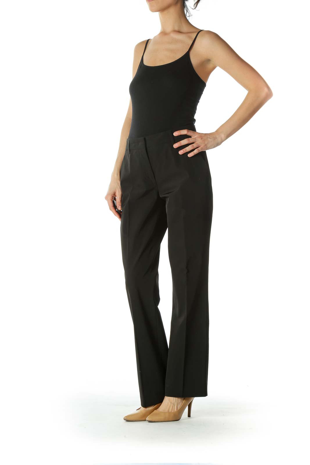 Black Designer Mid-Rise Dress Pant