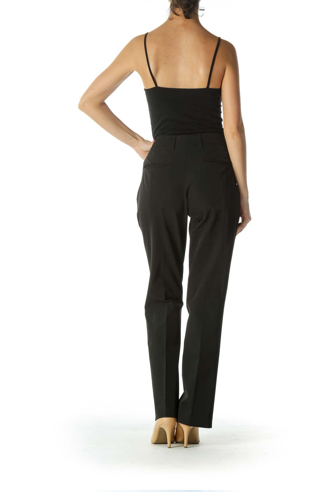 Black Designer Mid-Rise Dress Pant