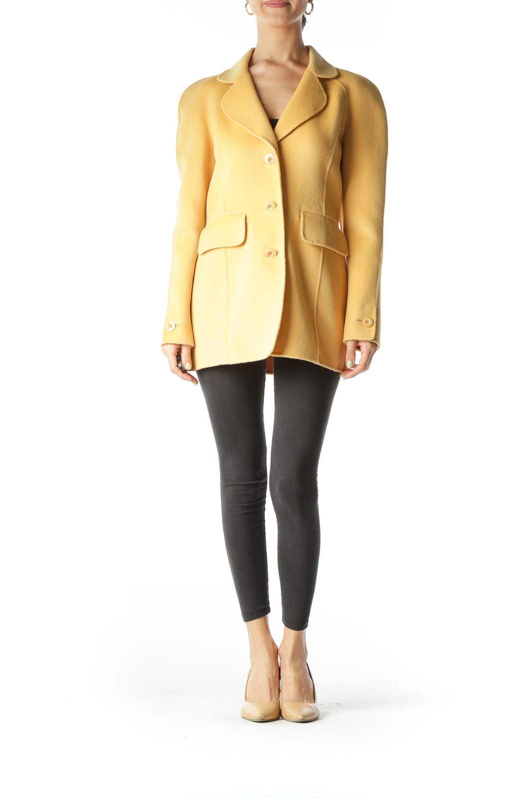 Yellow New Single Layer Wool Blend Coat