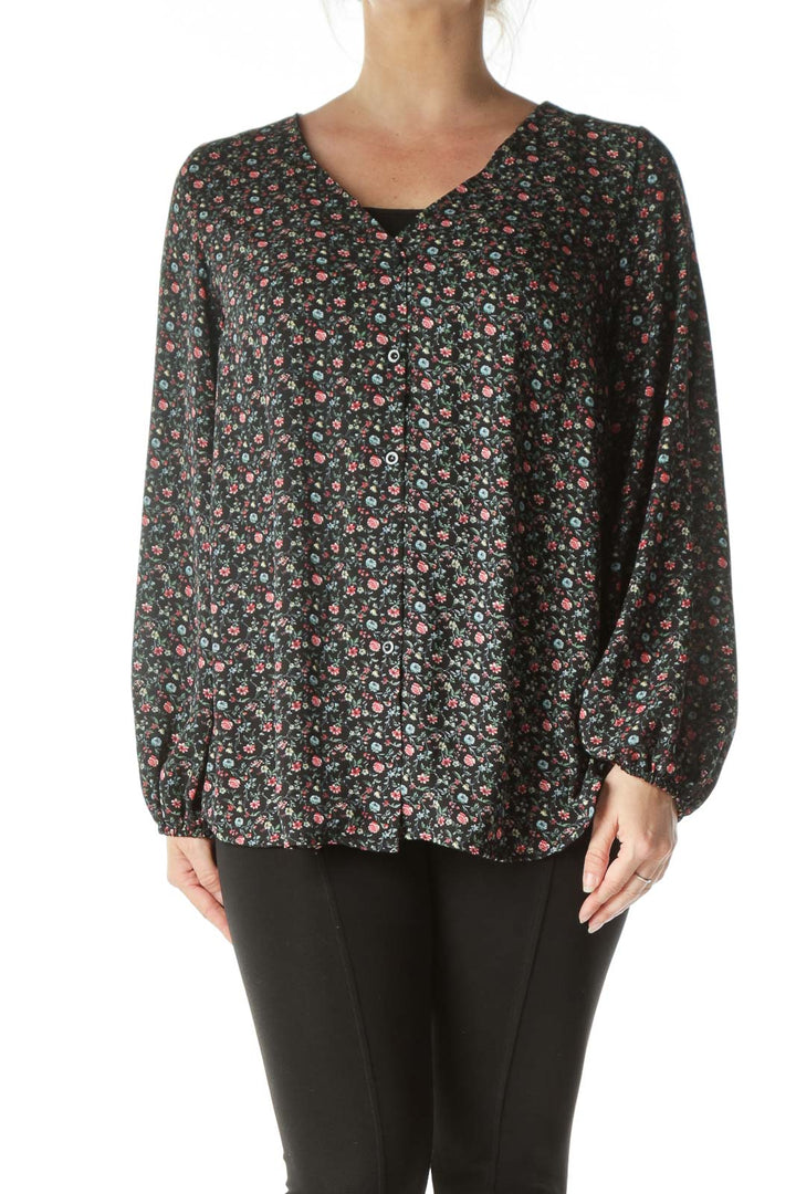 Black Floral Long Sleeve Blouse