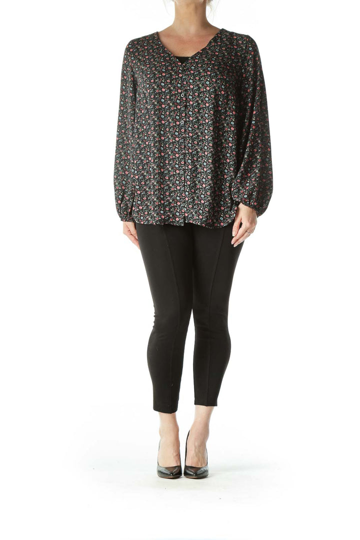 Black Floral Long Sleeve Blouse