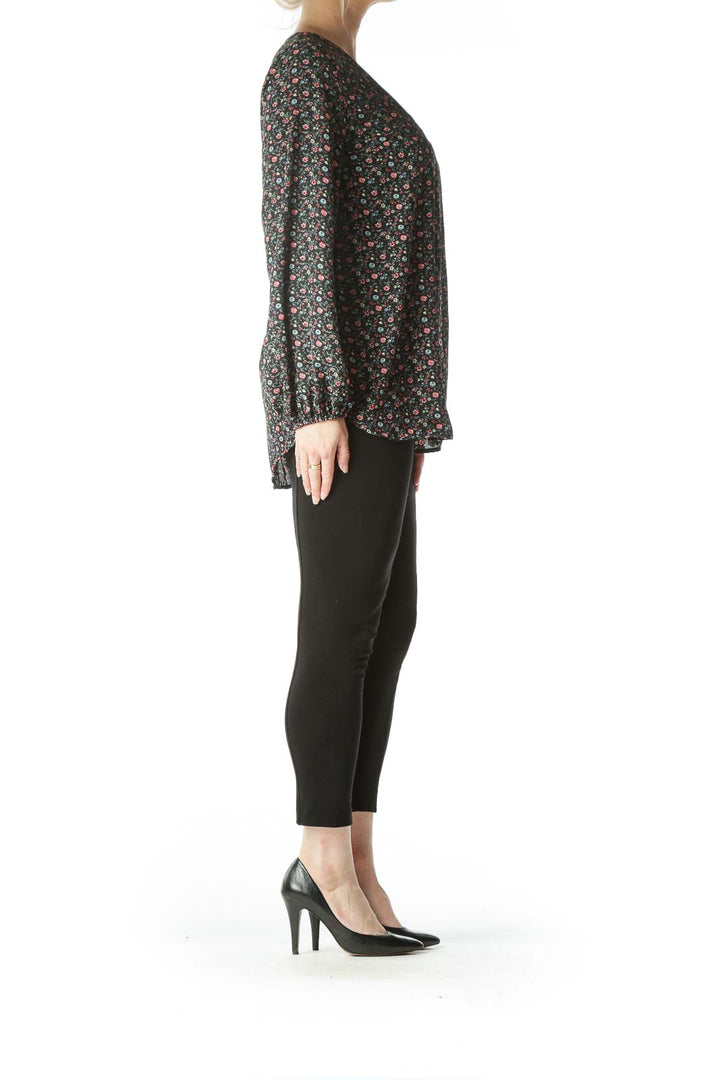 Black Floral Long Sleeve Blouse