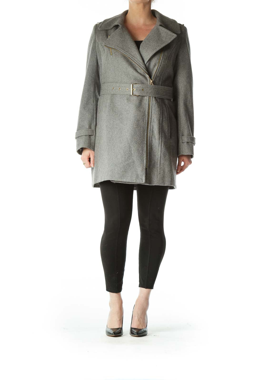 Gray Wool Belted Coat