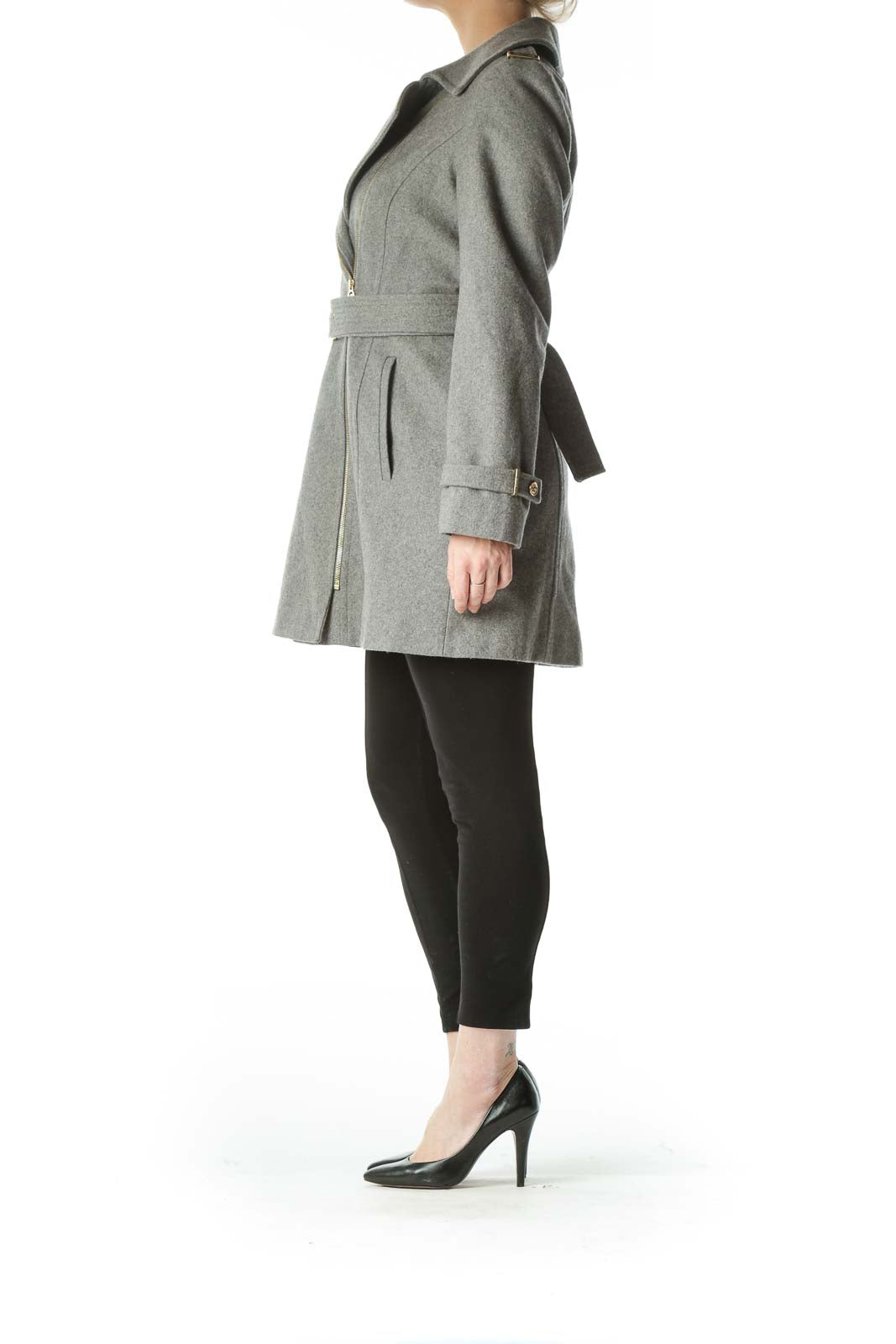 Gray Wool Belted Coat