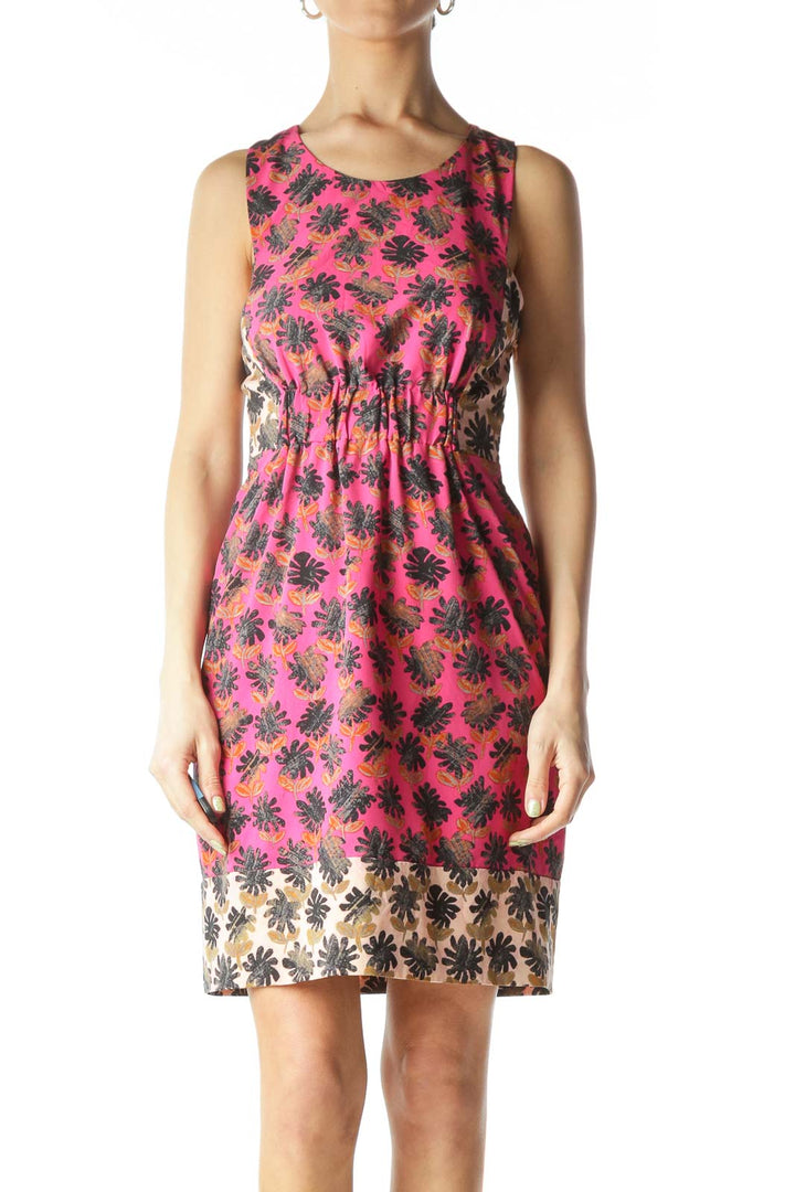 Pink Patterned Cinched Day Dress