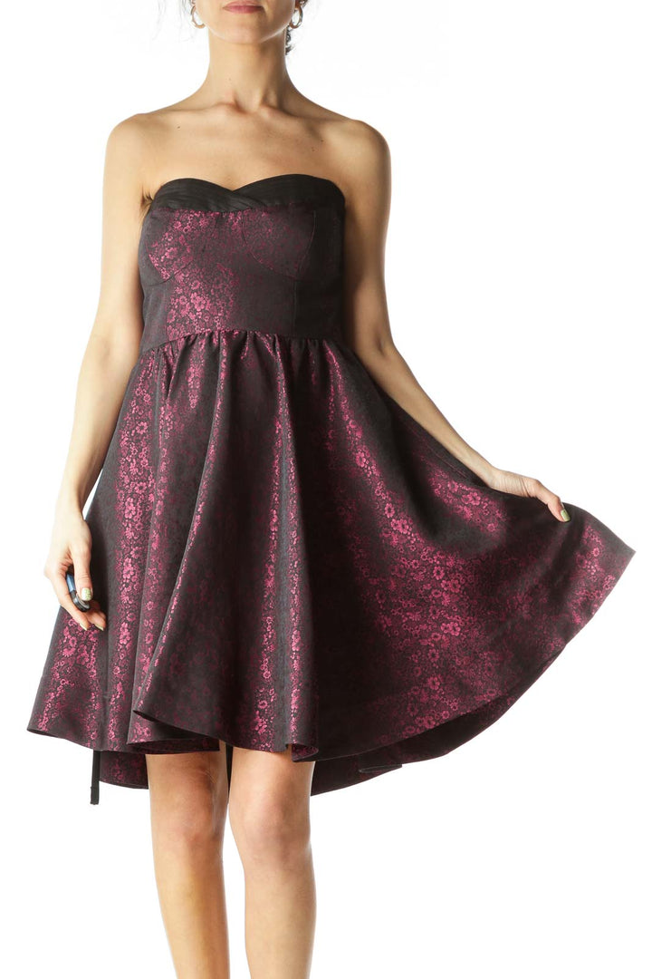 Red Strapless Floral Cocktail Dress