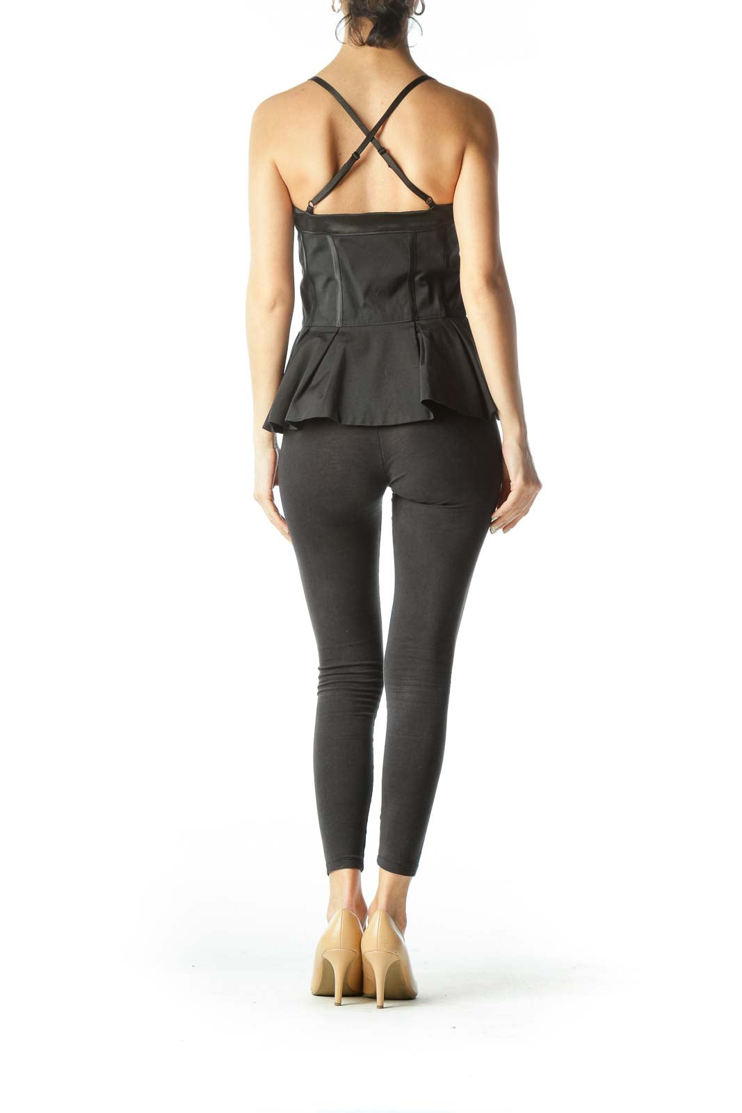 Black Sweetheart Neckline Zipper Detail Top