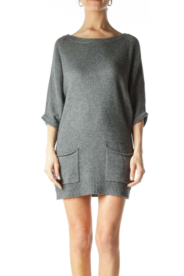 Gray Wool Cashmere Pocketed Mini Dress