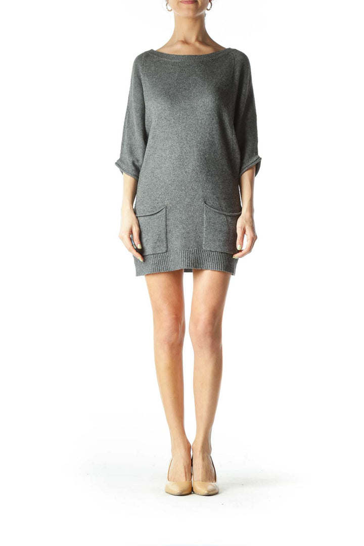 Gray Wool Cashmere Pocketed Mini Dress