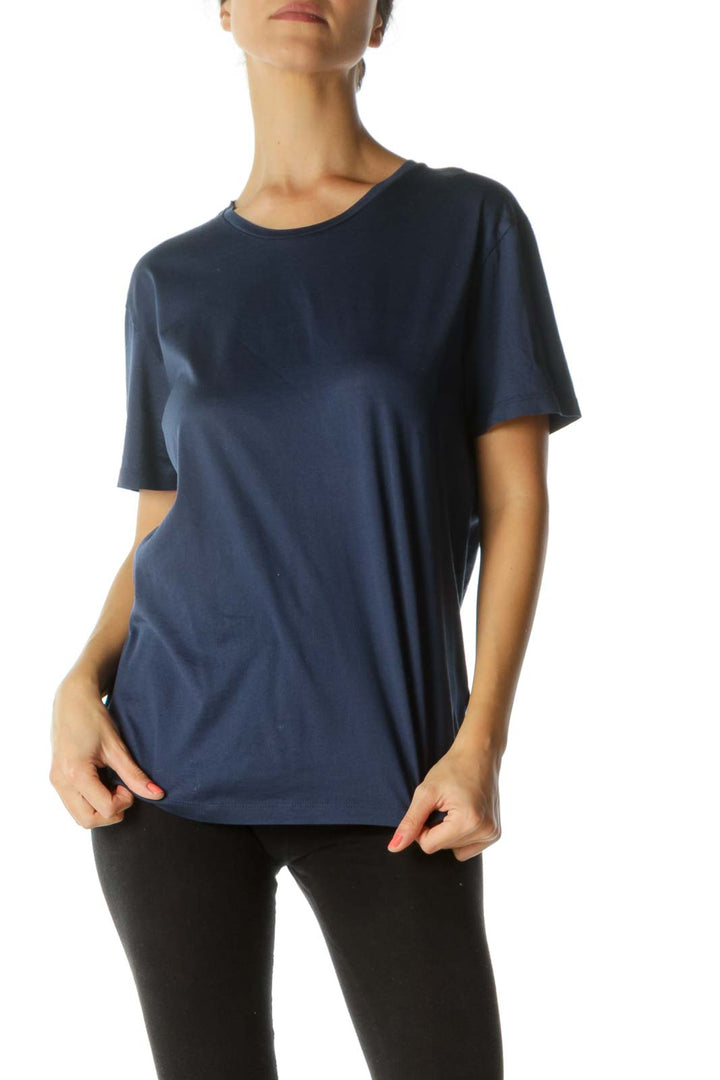 Blue 100% Cotton Round Neck Shiny T-Shirt