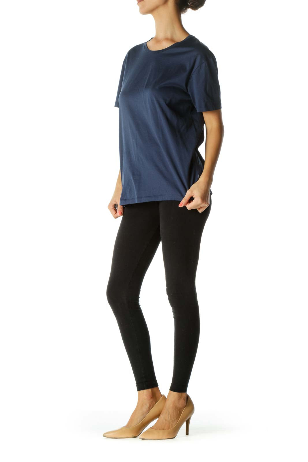 Blue 100% Cotton Round Neck Shiny T-Shirt