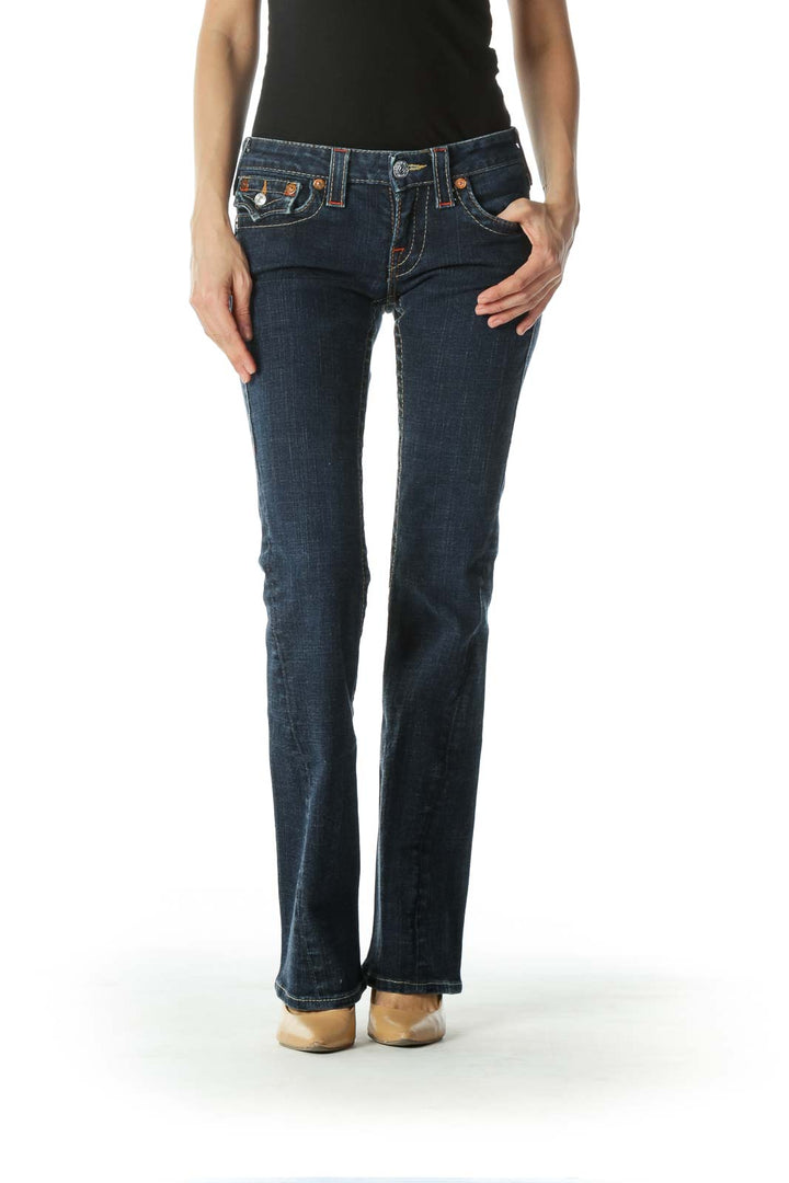 Blue Dark-Wash Low-Rise Denim Jeans