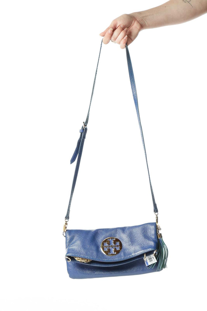 Blue Gold Hardware Details Crossbody Bag