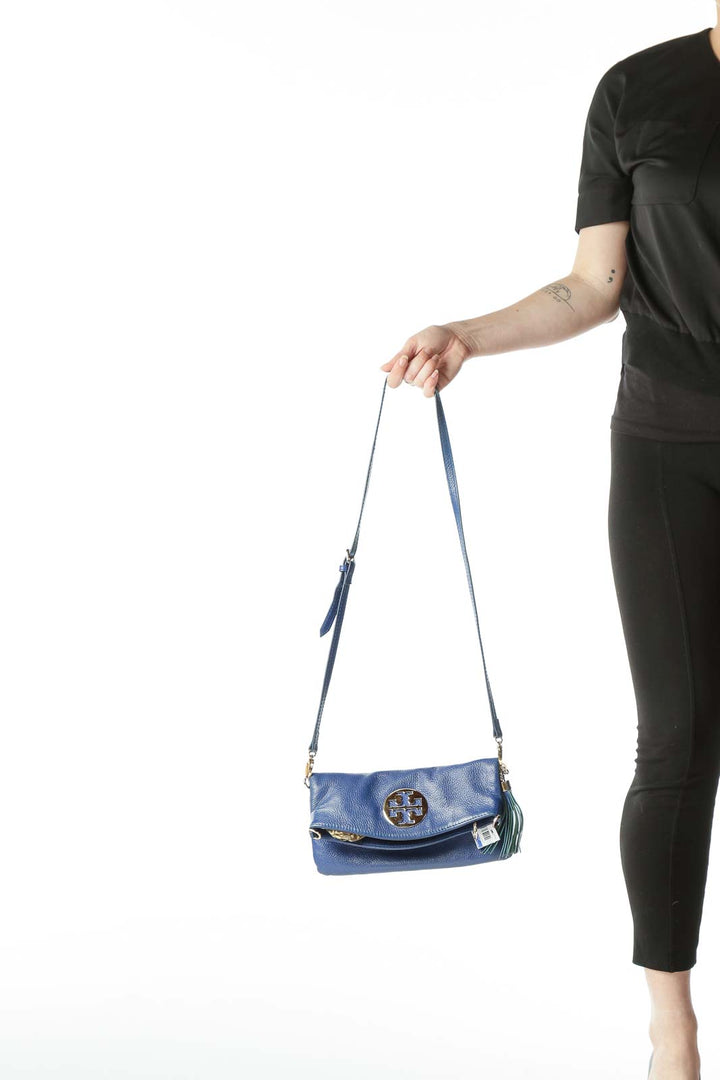 Blue Gold Hardware Details Crossbody Bag