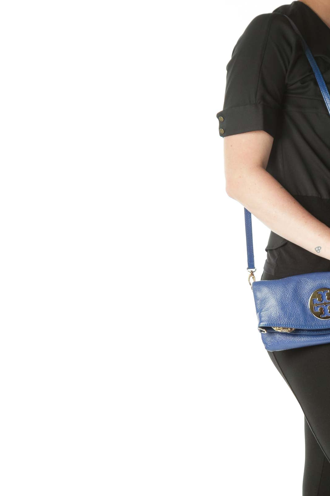 Blue Gold Hardware Details Crossbody Bag