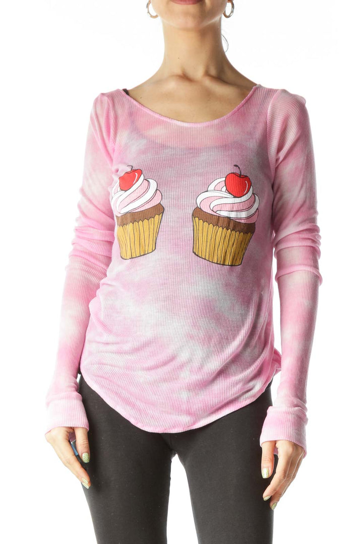 Pink Cupcakes Print Light Long Sleeve Top