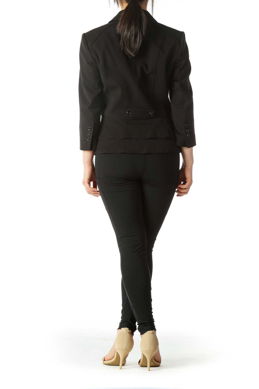 Black Stitched Detailed Collar Blazer