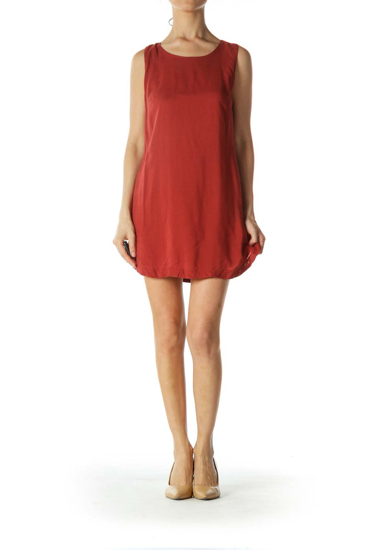 Brick Red Open Side A-Line Day Dress