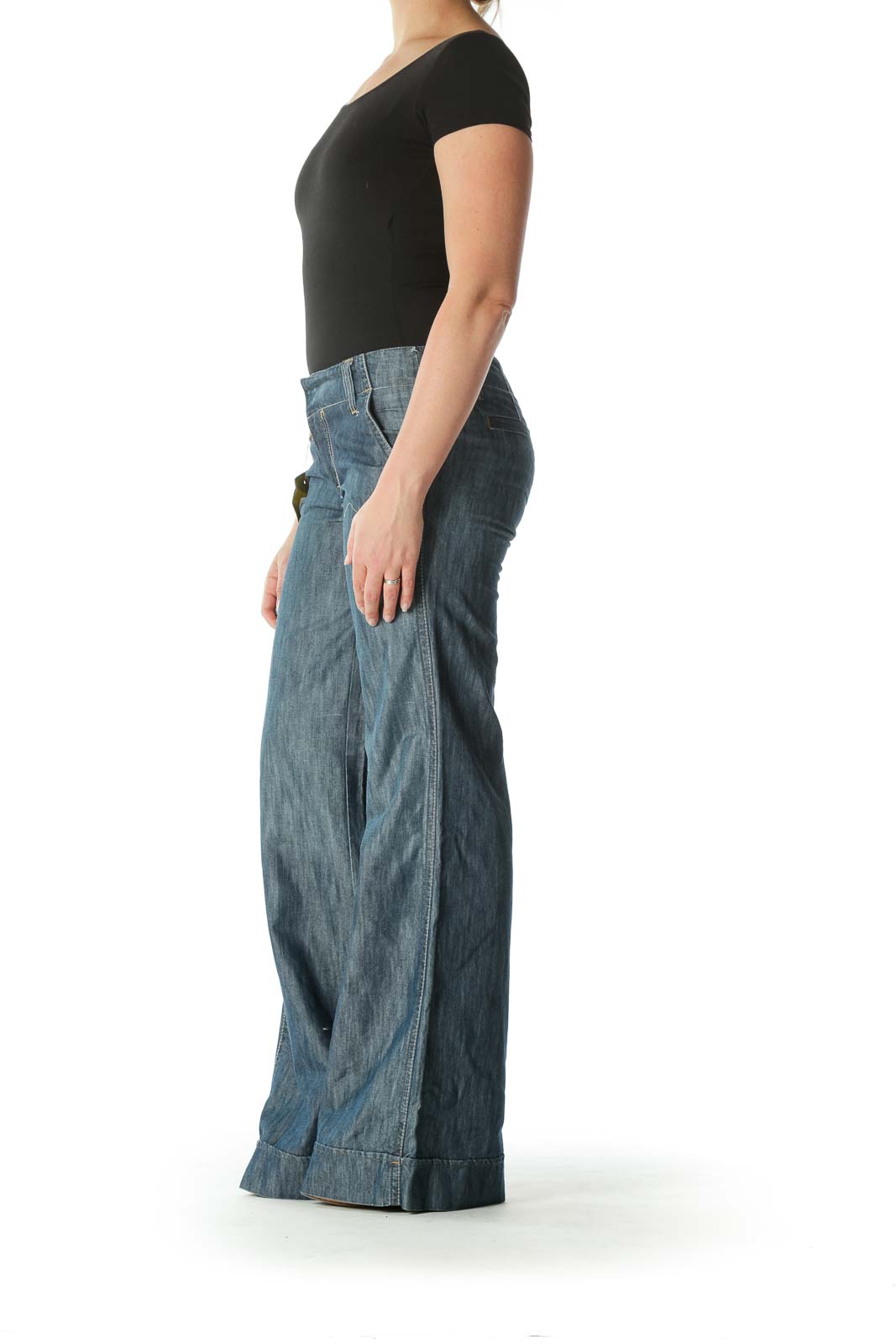 Blue Dark Wash Wide-Leg Denim Jeans