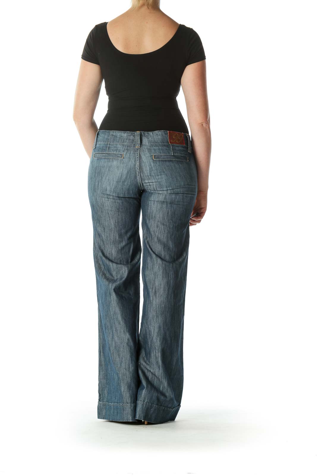 Blue Dark Wash Wide-Leg Denim Jeans