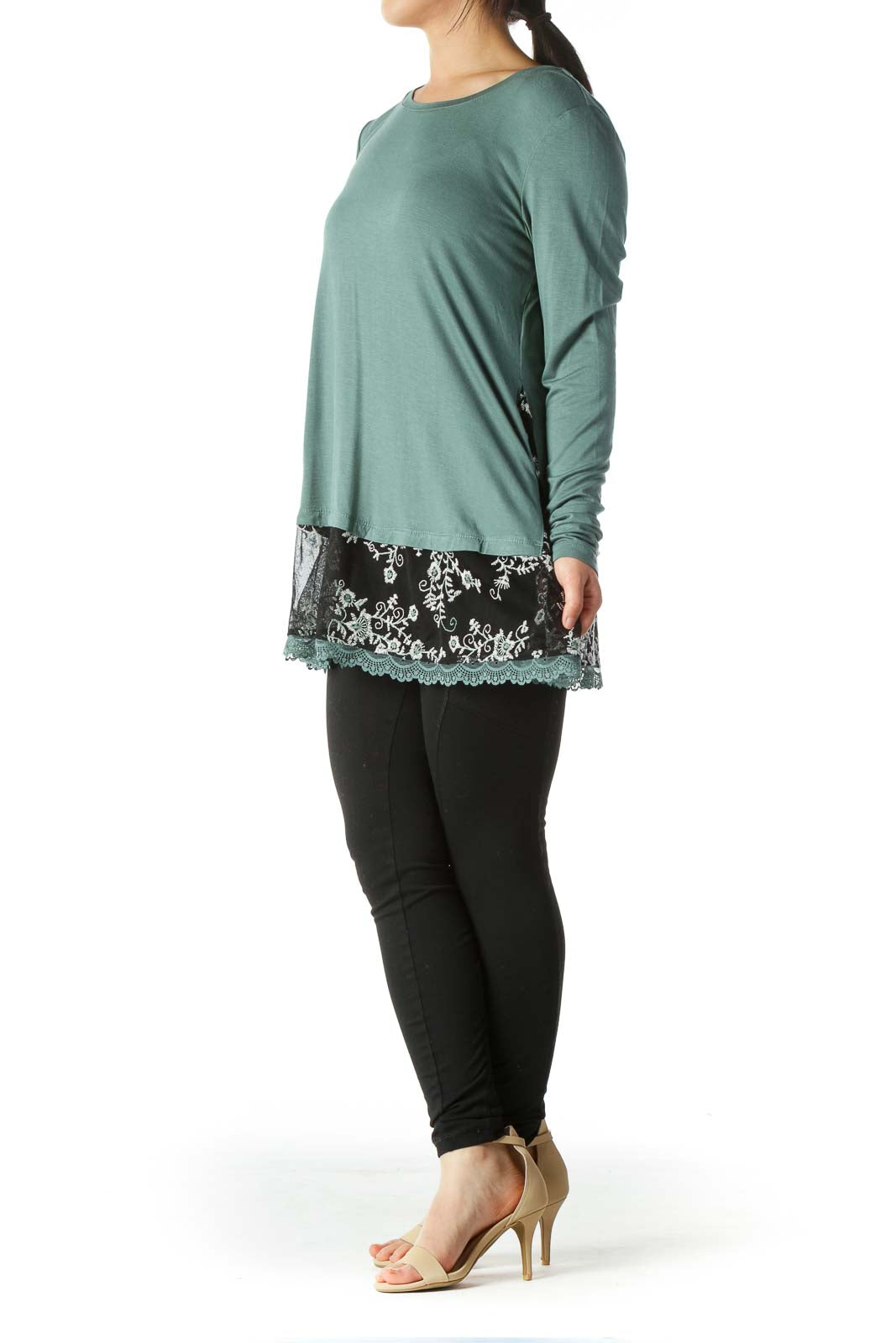 Turquoise Floral Embroidered Long Sleeve Top