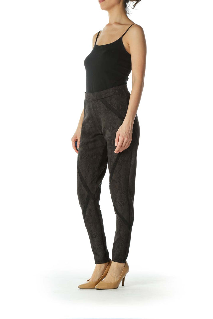 Black Gray Snake Print Stretch Leggings