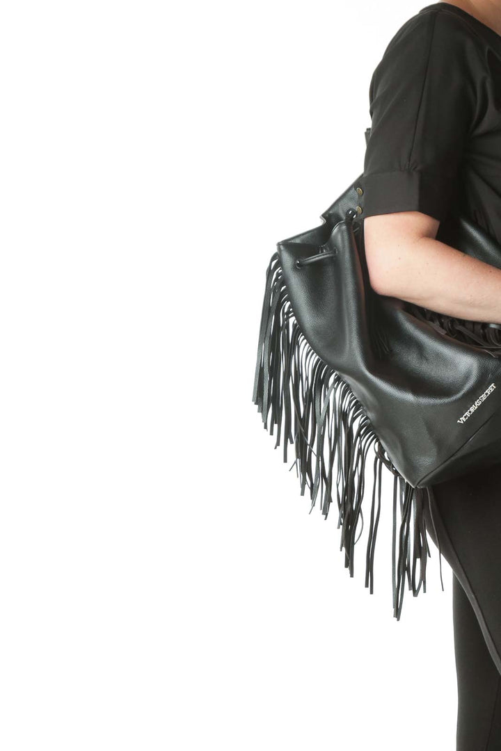 Black Fringed Accents Backpack