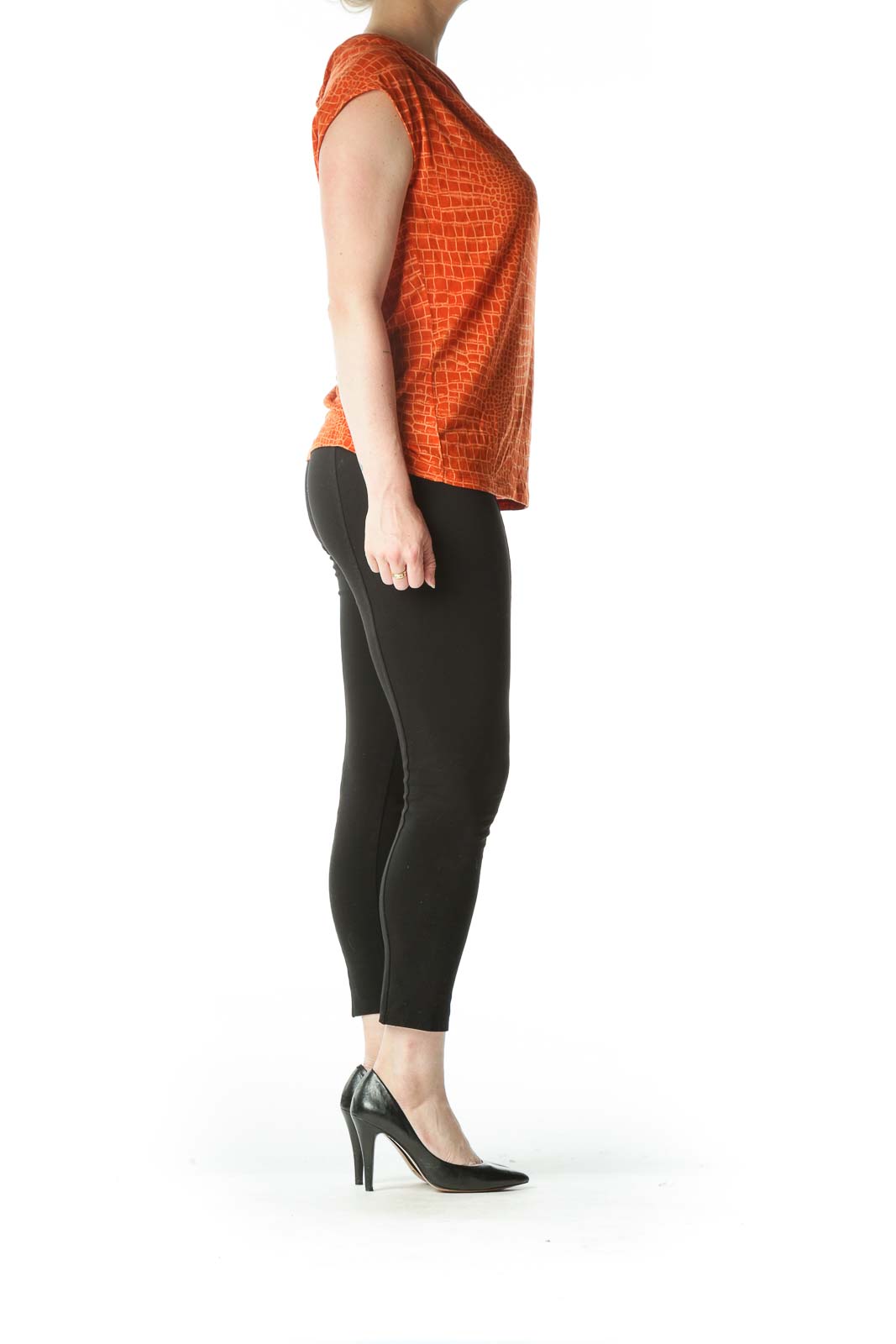 Orange Crocodile Print Cowl Neck Top