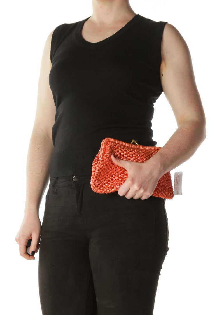 Orange Woven Kiss-Lock Vintage Clutch