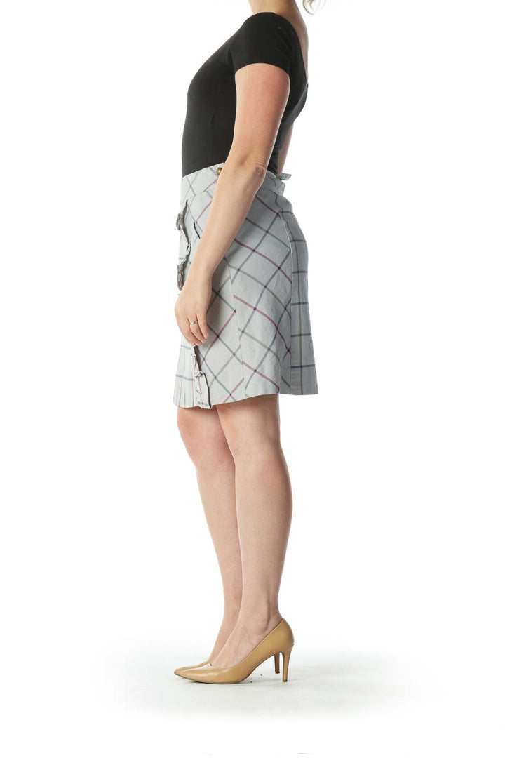 Gray Multicolor Plaid Ruffled A-Line Skirt