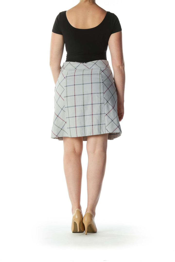 Gray Multicolor Plaid Ruffled A-Line Skirt