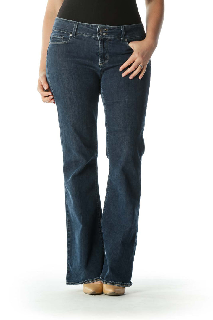 Blue Dark Wash Denim Flared Jeans