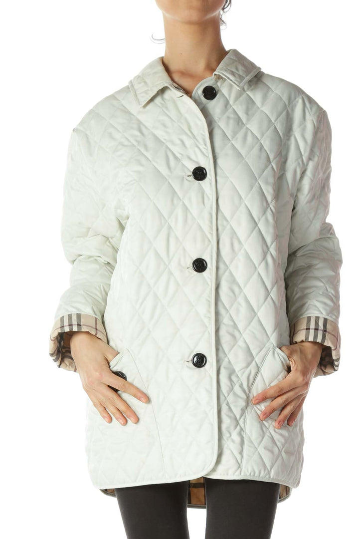 White Quilted Designer Buttoned Coat