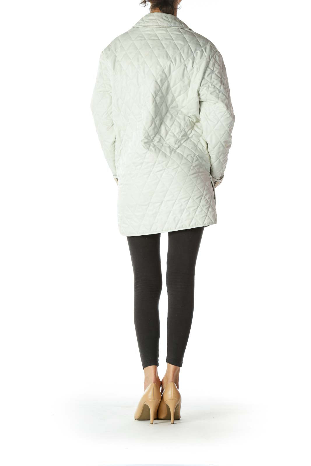 White Quilted Designer Buttoned Coat