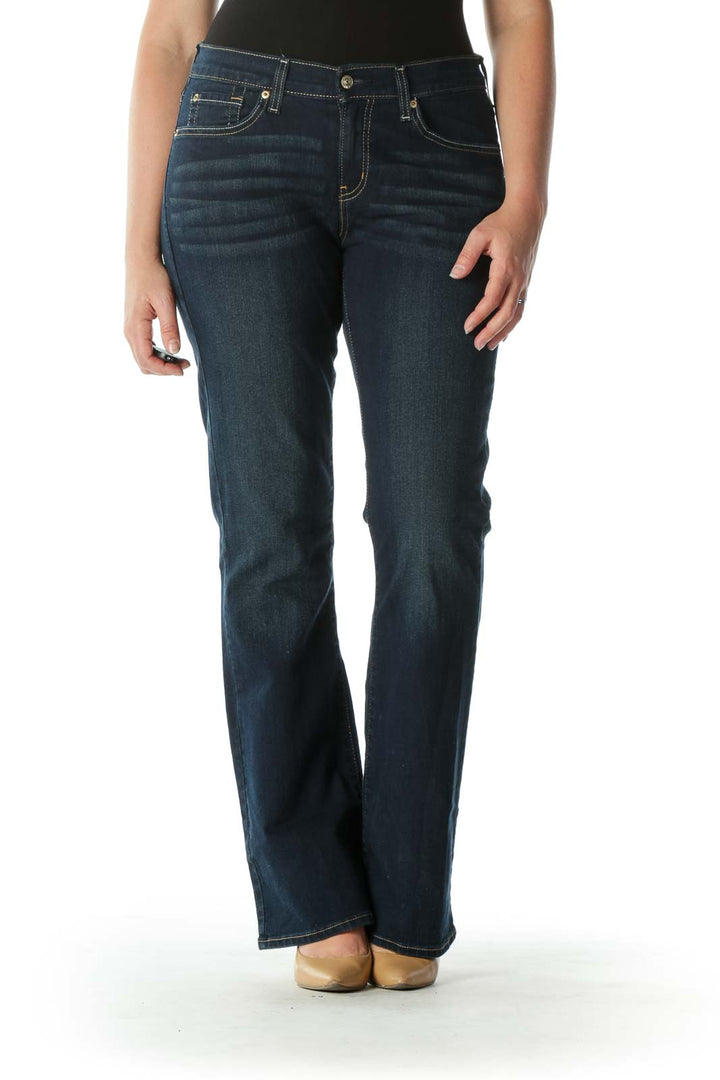 Blue Dark-Wash Bootcut Denim Jeans