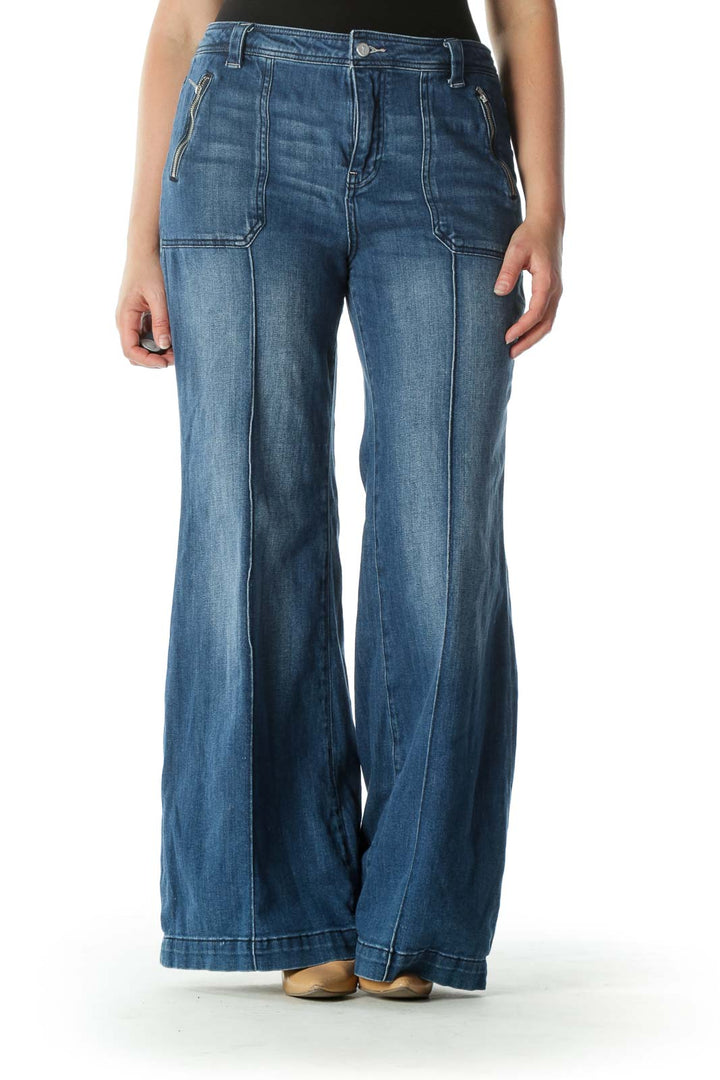 Blue Medium Wash Raised Seam Denim Jeans