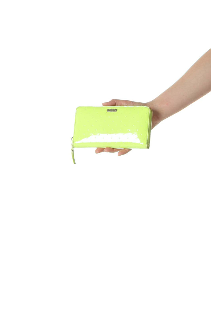 Lime Green Designer Engraved Polka-Dot Print Wallet