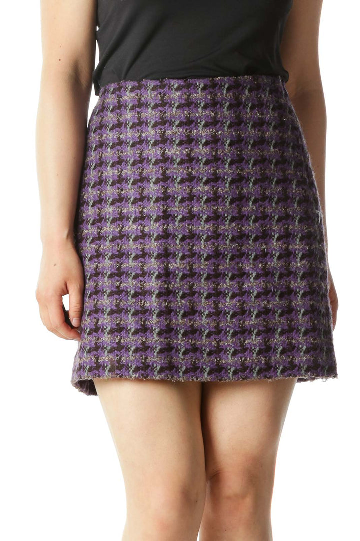 Purple Houndstooth Mini Skirt