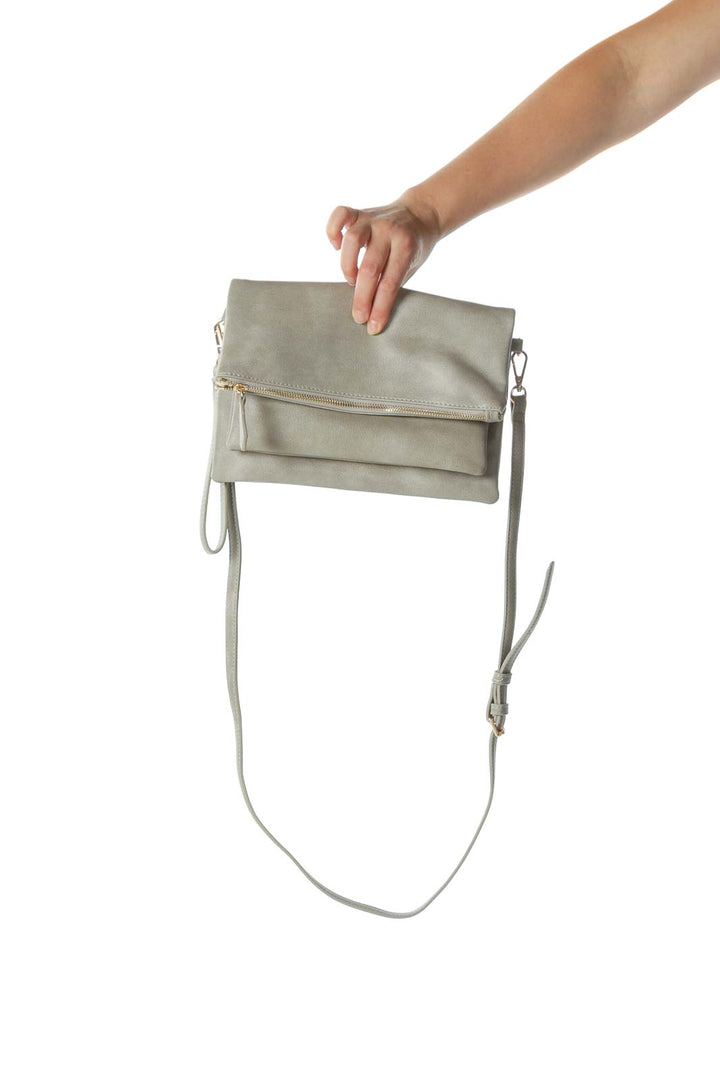 Gray Folded Cross-Body Bag with Adjustable Strap