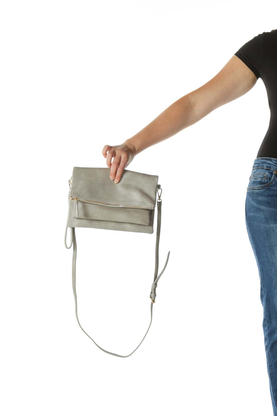 Gray Folded Cross-Body Bag with Adjustable Strap