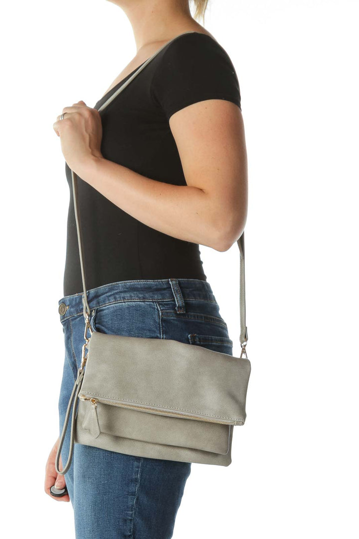 Gray Folded Cross-Body Bag with Adjustable Strap