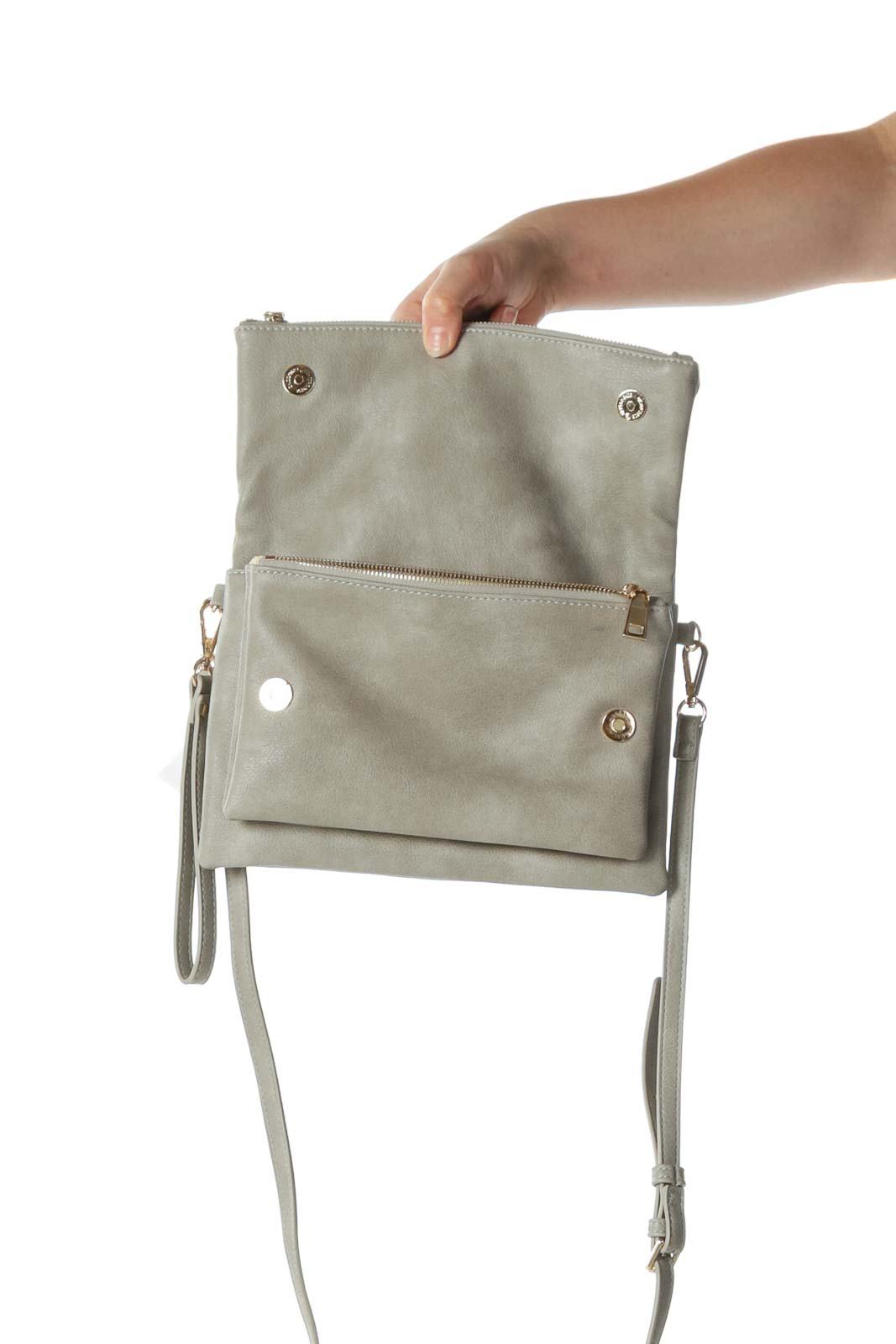 Gray Folded Cross-Body Bag with Adjustable Strap