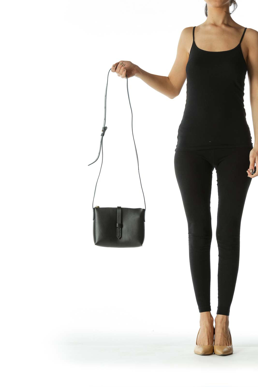 Black Adjustable Strap Faux-Leather Cross-Body Bag