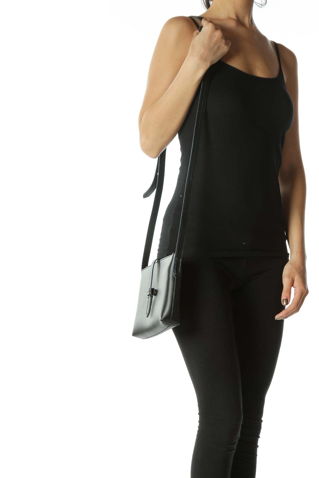 Black Adjustable Strap Faux-Leather Cross-Body Bag