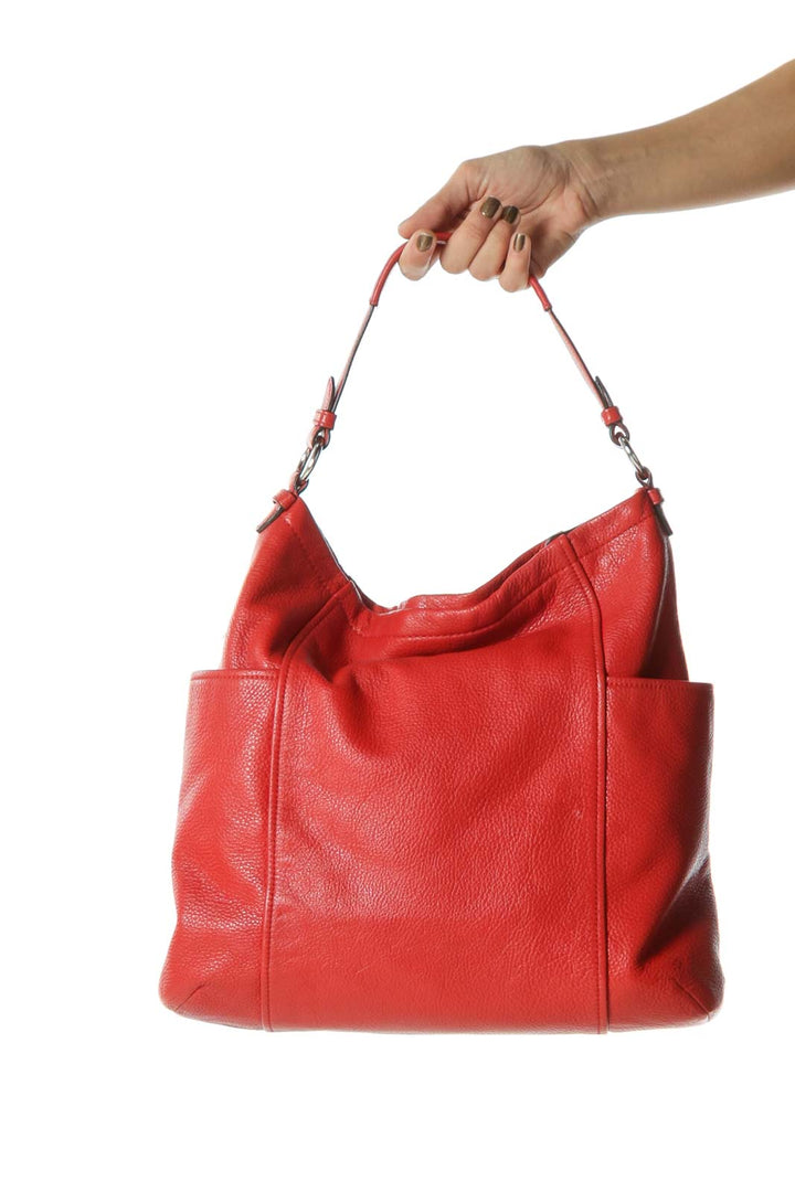 Bright Red Designer Tote with Exterior Pockets