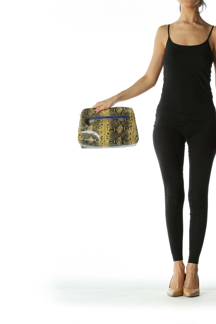 Black and Olive Alligator-Print Blue-Detailed Clutch