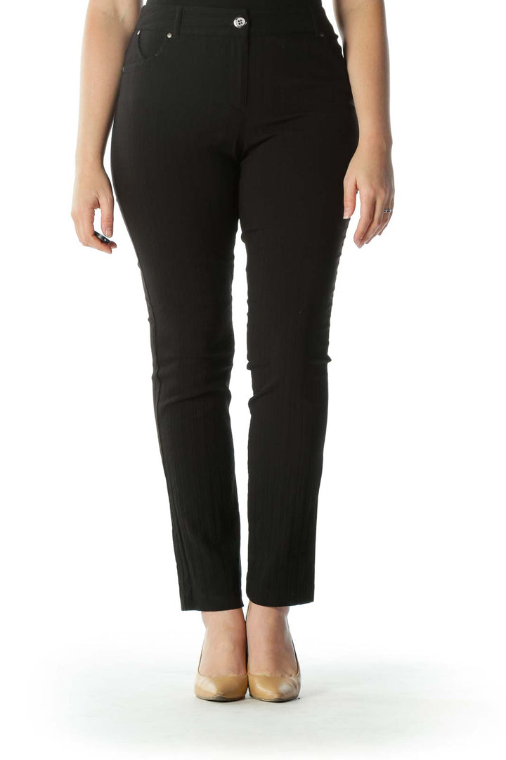 Black Textured Straight Leg Pant