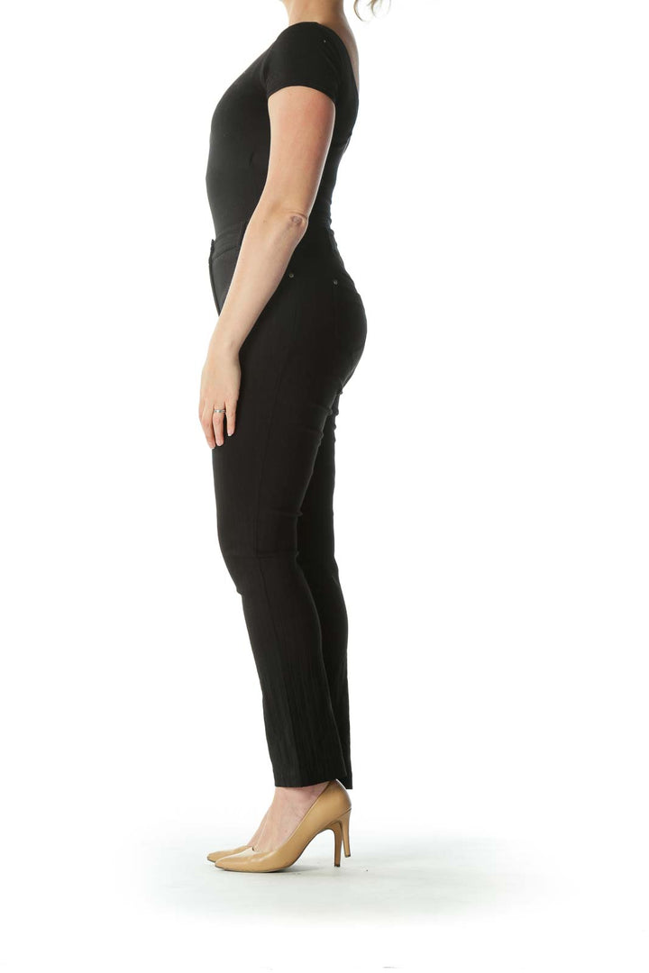 Black Textured Straight Leg Pant