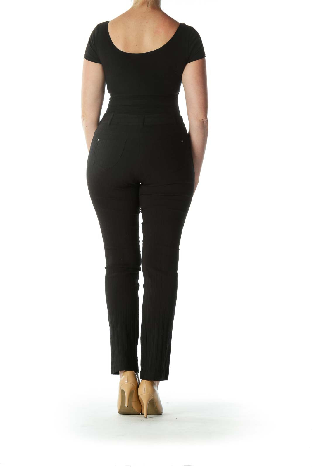 Black Textured Straight Leg Pant