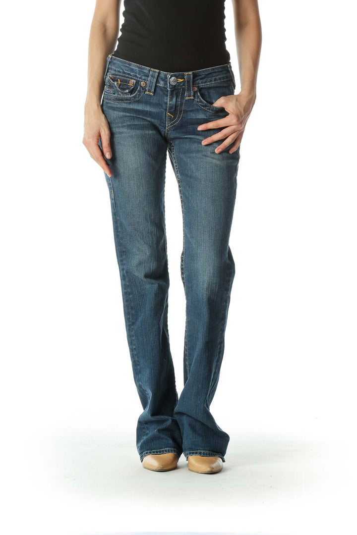 Blue Medium Wash Straight Leg Denim